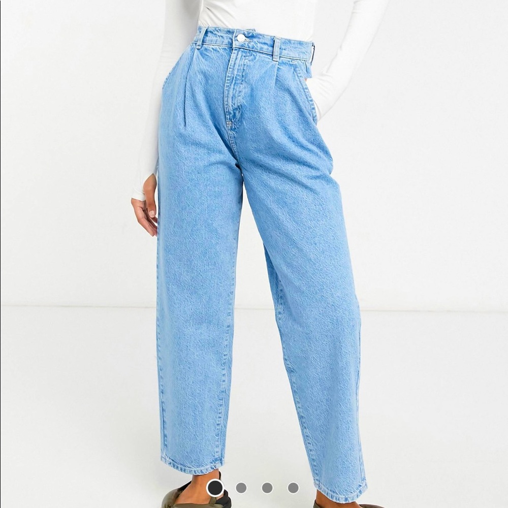 ASOS Design organic cotton blend denim pleat front peg pant in Light wash